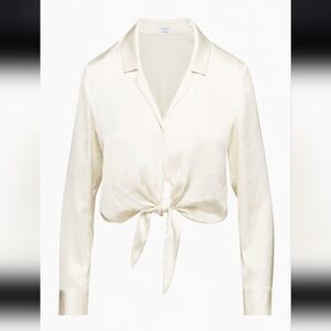 Aritzia Wilfred Avorio Satin Tie Front Blouse